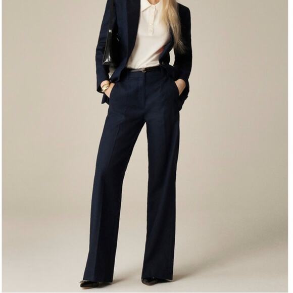 J.Crew Petite Carolina Flared Linen Blend Pants WMNS 10P Black Mid Rise Stretch - Picture 1 of 7